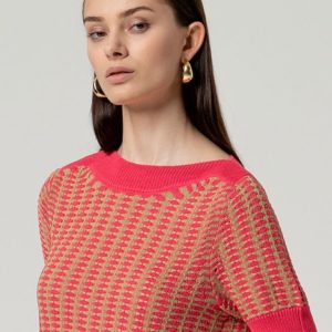 Pull col bateau manches courtes Rose