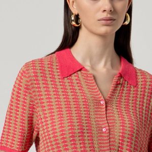 Cardigan col polo manches courtes Rose