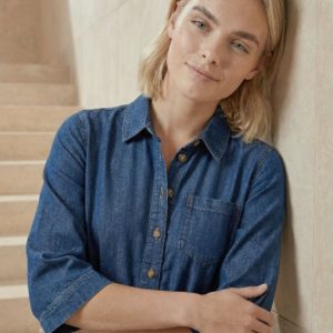 Robe chemise longue Bleu