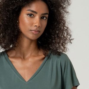 T-shirt sans manches col en V Vert bouteille