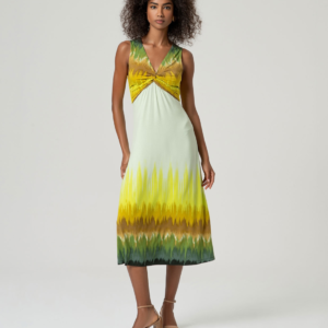 Robe sans manches col drapé Olive