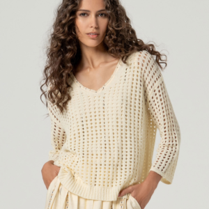 Pull col en V Écru